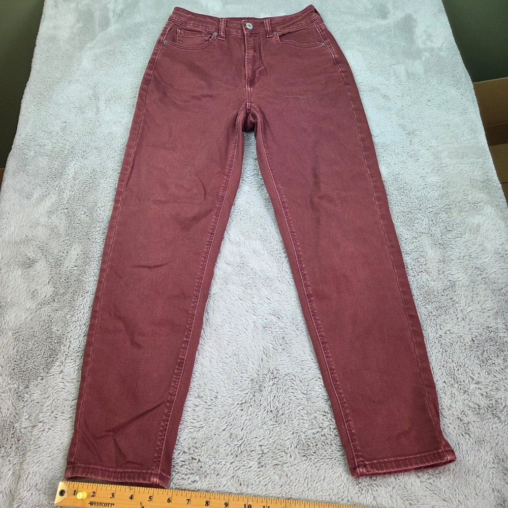 American Eagle Mom Jean Womens Sz 2 High Rise Stretch Tapered Leg Burgundy Red
